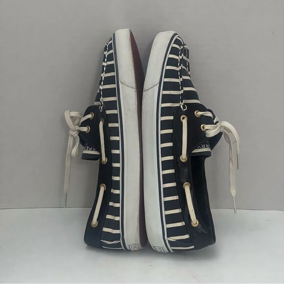 Sperry Top Sider Canvas Boat Shoes Women Sz 9 Navy White Striped Preppy Nautical - Picture 5 of 15